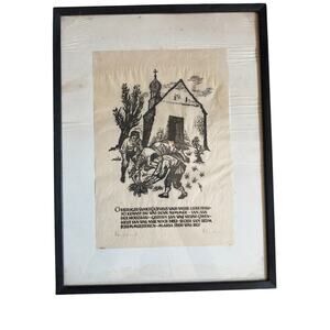 Vintage German Woodcut Print Saint Castulus Bavarian Folk Catholic Devotional